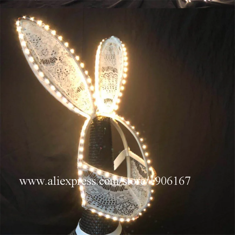 Nightclub bar female singer guest dance team LED lace rabbit pearl suit costume07