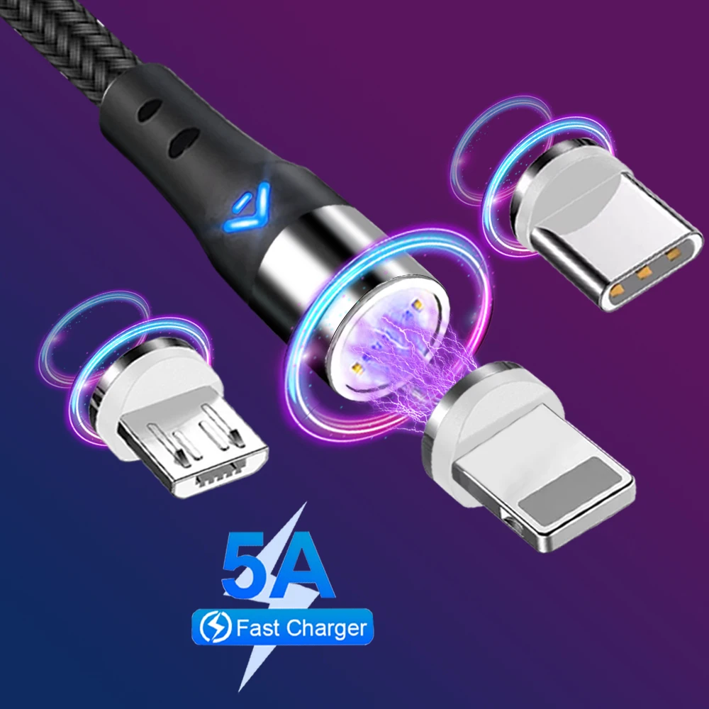 Магнитный кабель Micro USB C 5A адаптер для быстрой зарядки магнитное зарядное