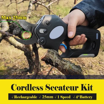 

w/ 4x Battery Electric Pruning Scissors Pruning Shears Garden Pruner Secateur Wireless Branch Cutter Cutting Tool Rechargeable