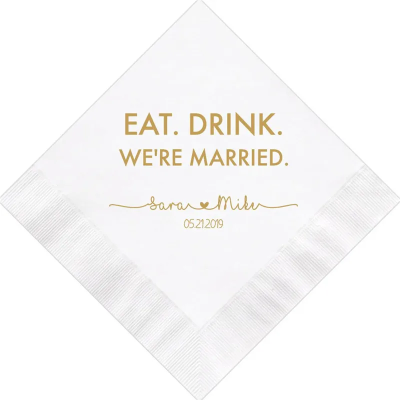 

Custom Printed Paper Wedding Napkins Custom Monogram Eat, Drink We're Married Wedding First Communion Bridal shower Christening