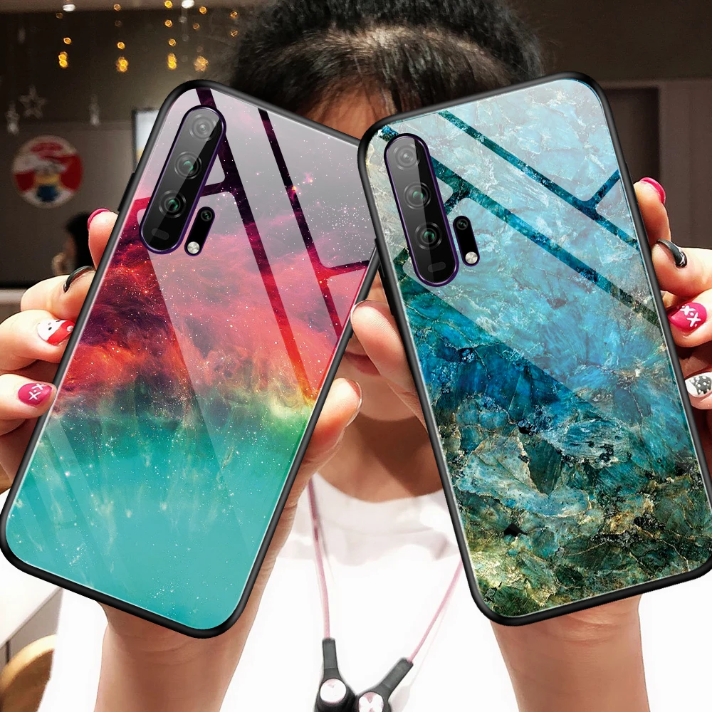 Phone Case for Huawei Honor 20s 20 Case Marble Tempered Glass Soft Tpu Frame Back Case 5