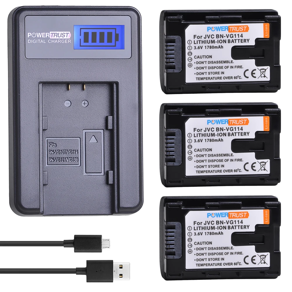 1x1780 мА/ч, BN-VG114 BNVG114 BN VG114 Батарея+ ЖК-дисплей USB Зарядное устройство для JVC VG108U VG107U VG114U BNVG121 VG138U VG138 VG107E VG121E - Цвет: 3Battery and Charger