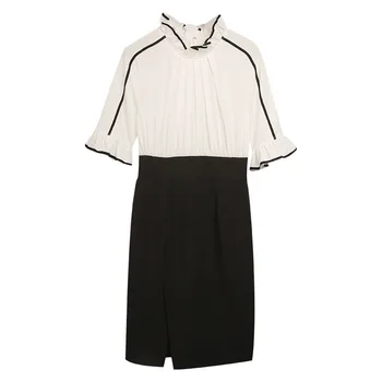 

Nice-forever Vintage Solid Color Work Wear Chiffon Elegant Vestidos Bodycon Office Business Sheath Women Dress