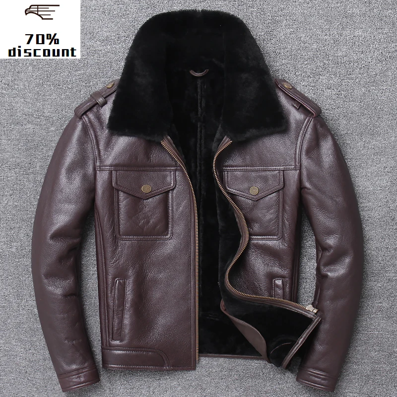 

2020 New spring Genuine leather jacket Men's leather with lapel and plush winter fur coat cow leather jacket