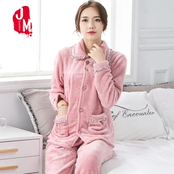 

Sleepwear Women Set Flannel Pijamas Women Warm Coral Fleece Winter Long Pyjamas Woman Suit Homewear Pajamas For Female Sleep XXL