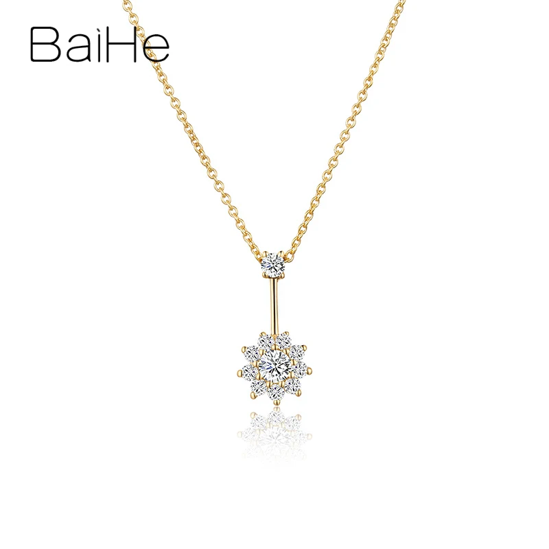 Yellow Gold BAIHE, 18 K, розовое золото, сертифицировано, круглая огранка, H/SI, 0.27ct, натуральные бриллианты, ювелирные изделия, помолвка, модный, прекрасный цветок, подарок, ожерелья - Цвет камня: Yellow Gold