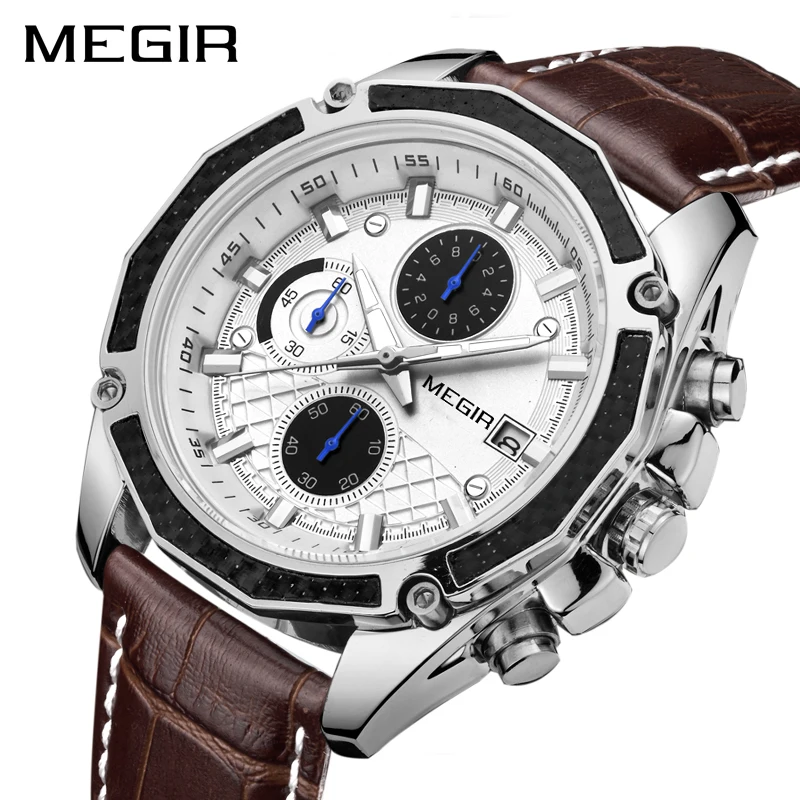 

Megir Watch Men Top Brand Luxury Casual Analog Sport Wristwatch Military Genuine Leather Male Clock Relogio Masculino Date 2019