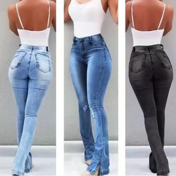

Women Skinny Hole Trouser Middle Waist Denim Jeans Elastic Long Pants Leggings EIG88