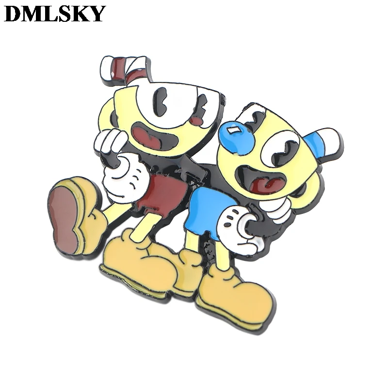 DMLSKY эмалированные Броши Cuphead для игр, Металлические Булавки, классные значки, булавки для шляпы, Мультяшные украшения для одежды, нагрудные булавки для галстука, подарки M4068
