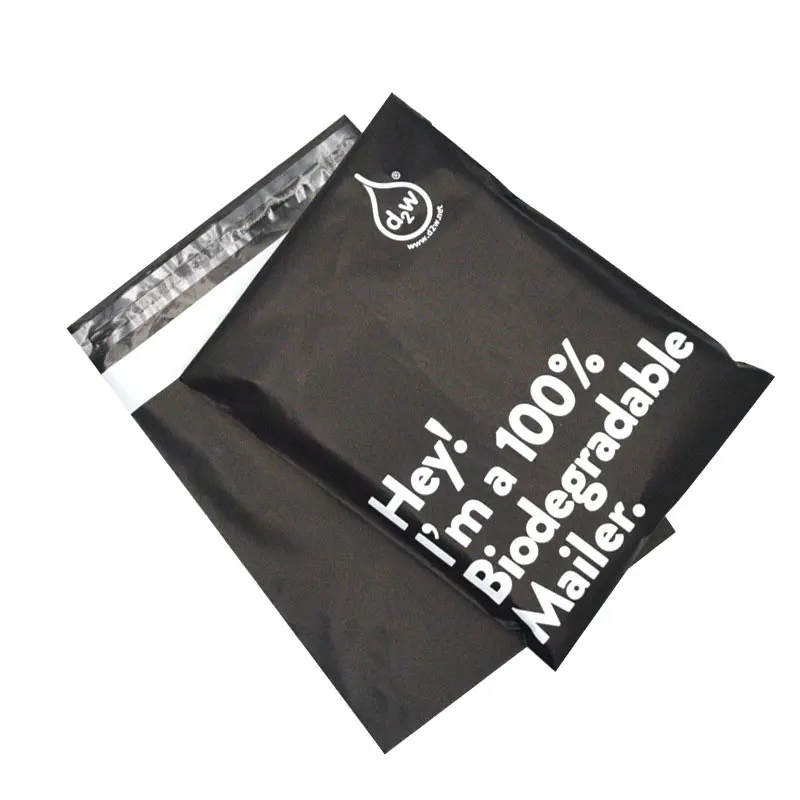 Black Eco Courier Bag Pouch Bags D2W Biodegradable Express Bag Waterproof Self-Seal Clothing Mailer Postal Bags 50Pcs