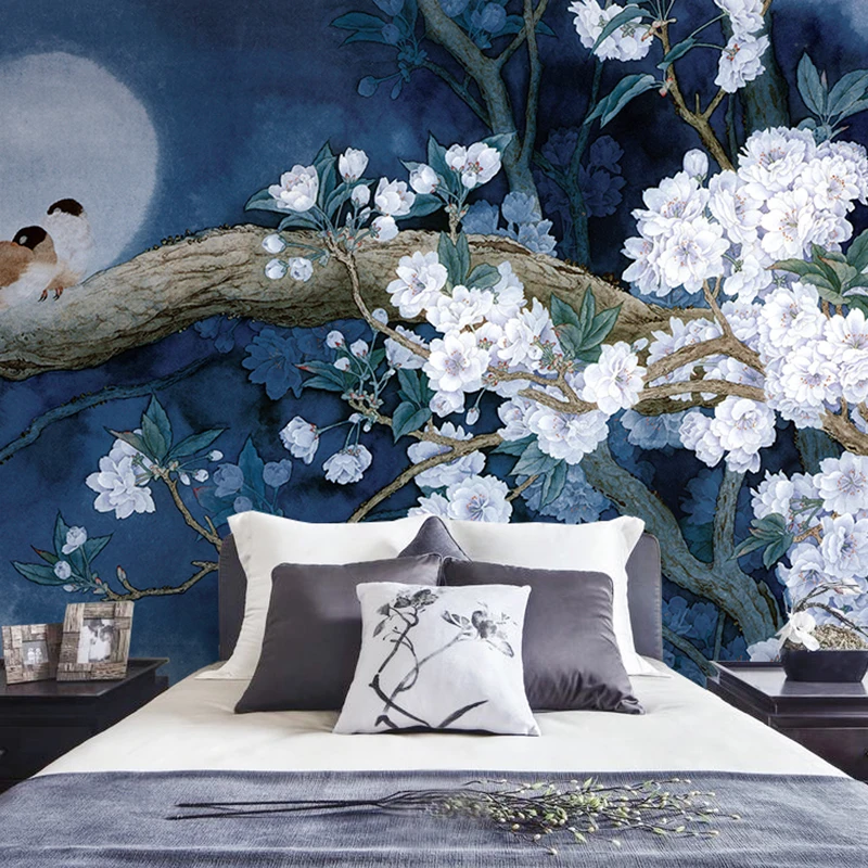 Custom Hand Painted Large Mural 3D Chinese Style Flower Bird Wallpaper Study Bedroom Living Room TV Background Photo Wall Paper