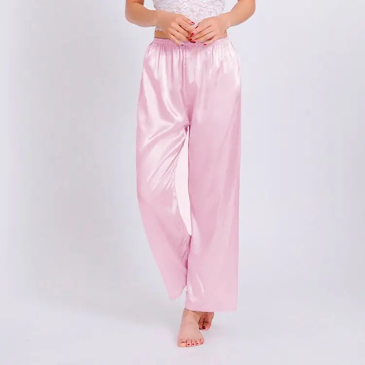 Размера плюс негабаритных 3XL хороший шелк с эластичной резинкой на талии, пижама со штанами одежда для сна мягкая атласное шелковое штаны Пара домашний спортивный костюм брюки для девочек - Цвет: ROSE PINK
