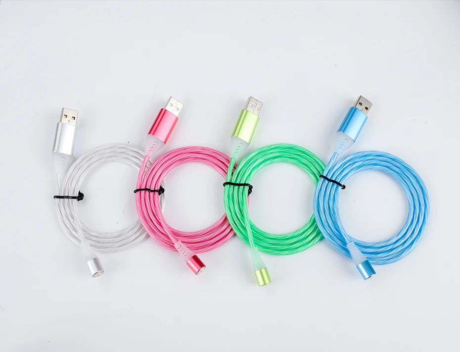 5А Магнитный текательный Micro USB кабель светящийся type-C кабель для быстрой зарядки 8 Pin 1 м 2 м Магнитный свет светодиодный кабель type-C