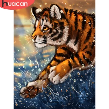 

HUACAN 5D Diamond Painting Tiger Full Square/Round Landscape Diamond Embroidery Animal Mosaic Home Decor Gift