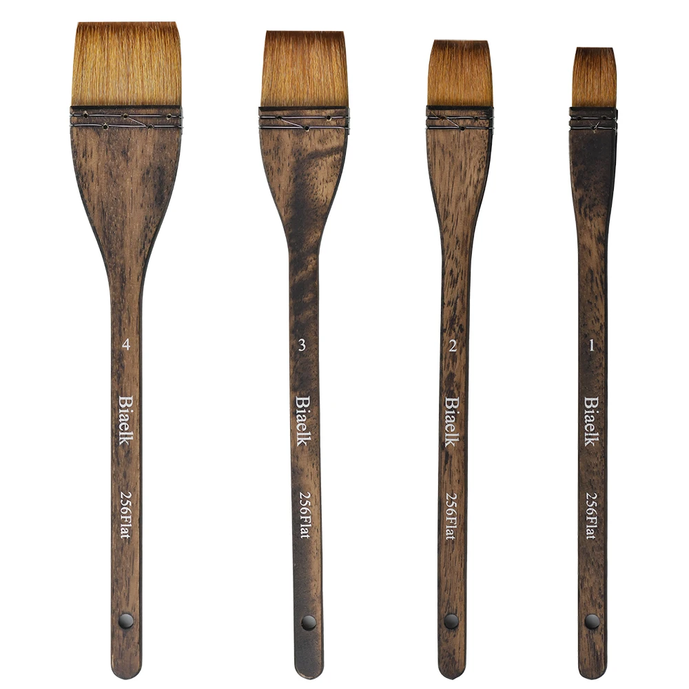 Lote de 4 unidades de pinceles planos de pelo de cabra de alta calidad, mango de madera para acuarela, suministros de arte, pincel de pintura, 256