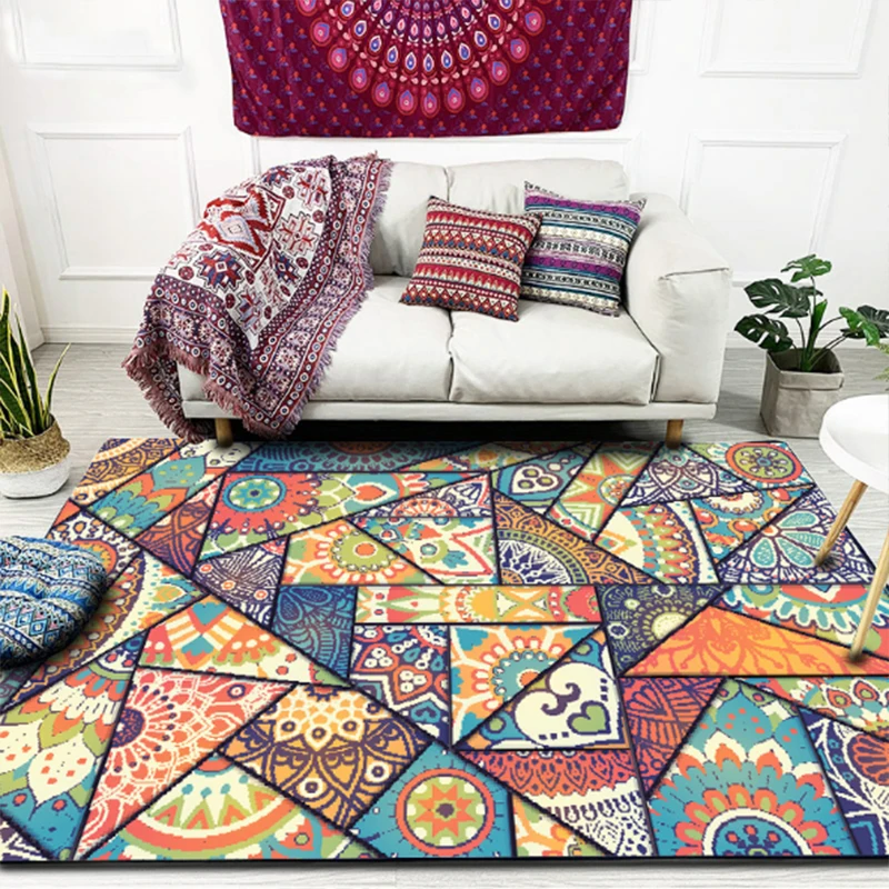 Retro national wind Bohemian soft rug living room bedroom kitchen corridor floor carpet full of home decoration kids mats