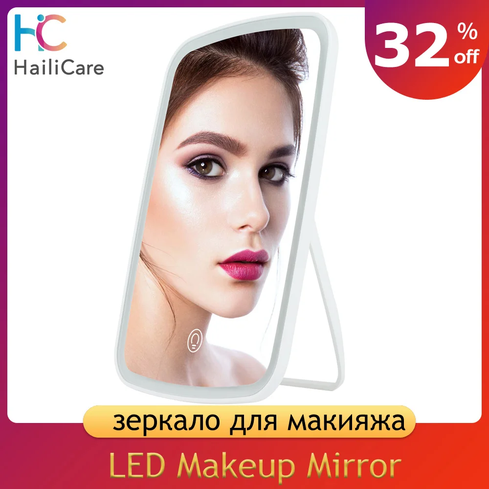 Регулируемое яркое светодиодное зеркало для макияжа с сенсорным экраном, настольное светодиодное освещенное туалетное зеркало, USB перезаряжаемое косметическое зеркало