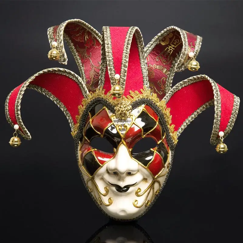 Полнолицевая Мужская Венецианская театральная Джокер Маскарадная маска с колокольчиками Марди Гра вечерние мяч маска на Хеллоуин для косплея Costume7479 - Цвет: 3