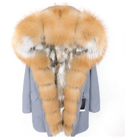 Зимняя модная женская одежда из лисьего меха с большим меховым воротником, пальто из натурального меха, съемная подкладка из кроличьего меха, модная длинная парка, теплая куртка - Цвет: 22
