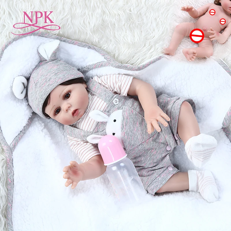 

48CM full body soft silicone lifelike flexible bebe doll reborn baby cuddly sweet premie baby doll with blanket