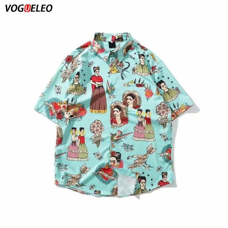 VOGUELEO 2019 Повседневная рубашка с короткими рукавами и принтом Мужская Уличная