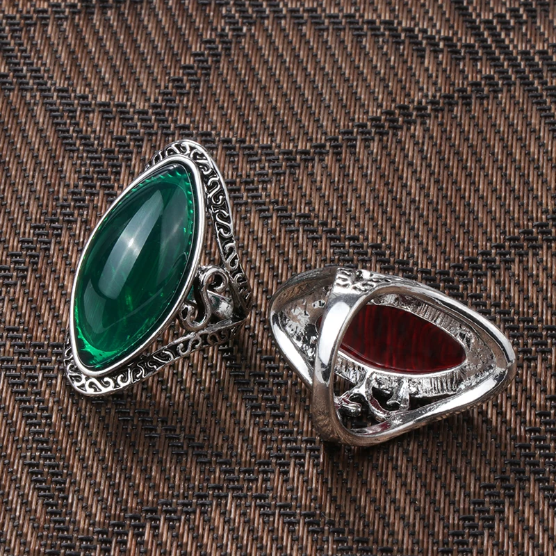 Kinel Boho Green Big Oval Finger Rings For Women Vintage Antique Tibetan Silver Female Statement Beach Holiday Jewlery Gifts