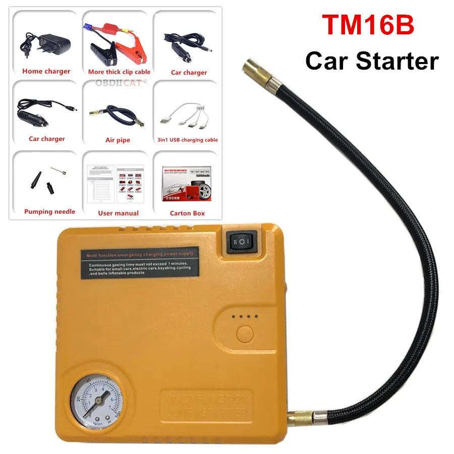 Pormotion TM16B автомобильный стартер портативная Зажигалка Power Bank мини воздушный насос