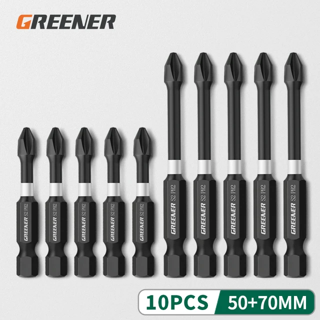Greener Impact Strong Magnetic Batch Head Cross High Hardness Hand Drill Bit Screw Electric Screwdriver Set 50 65 70 90 150mm 50 70mm 10pcs
