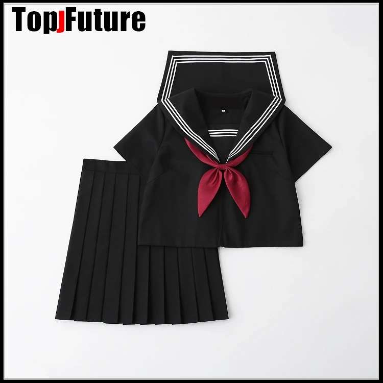 Basic JK uniform dress orthodox black Guanxi Lapel improved white three sailor suit Japanese summer student SCHOOL UNIFORM suit 5