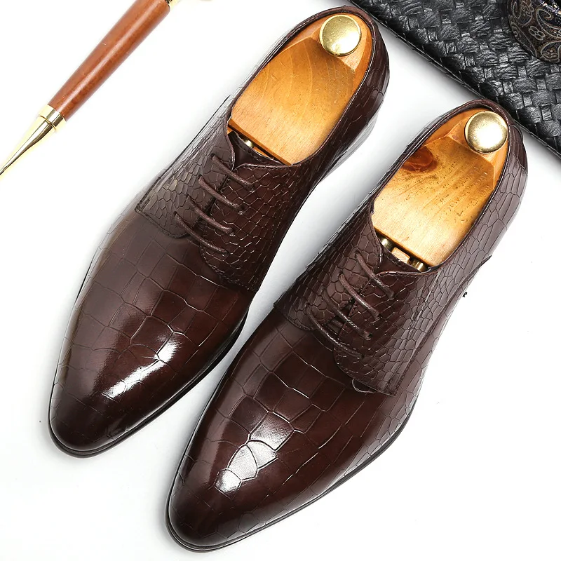 

2020 Brand MEN'S SHOES British Style Lace-up Full-grain Leather Pointed-Toe Genuine Leather Formal Wear Leather Shoes