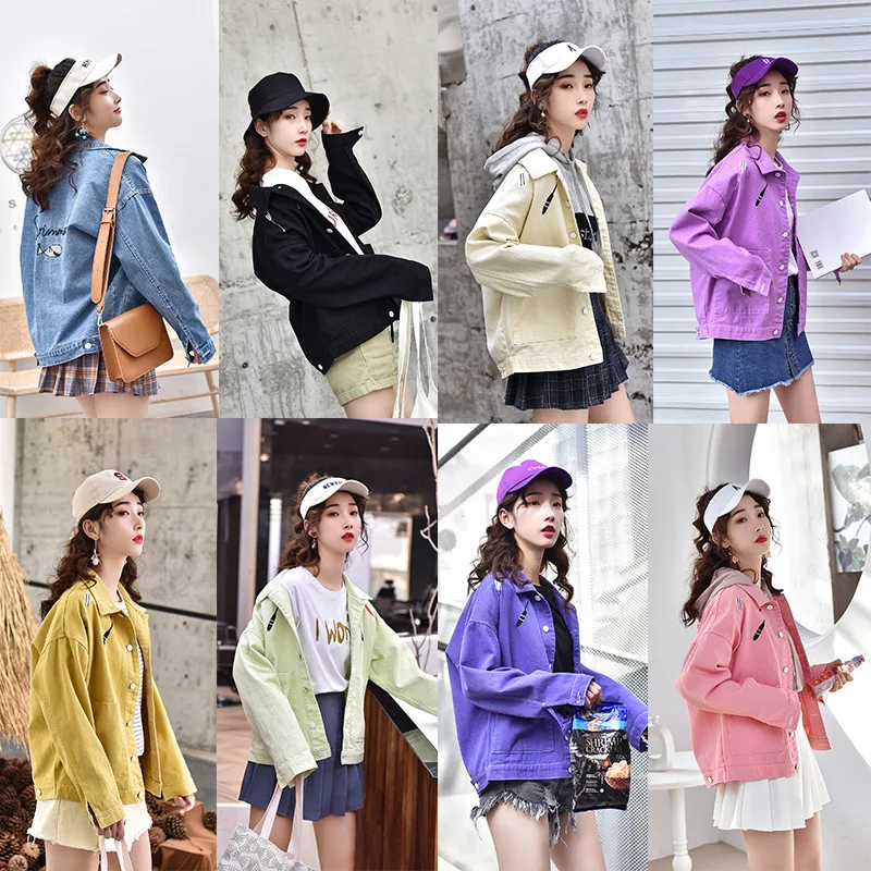 

Candy Jeans Coat Women's Loose-Fit Hong Kong Flavor Korean-style Embroidered Tooling Jacket Students Couples Best Friend-