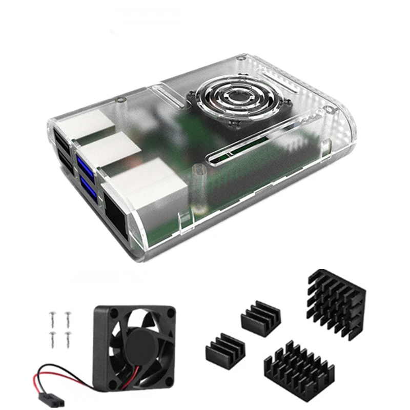 transparent 3 in 1 Aokin Raspberry Pi 4 Модель B чехол с вентилятор охлаждения радиатора Алюминий теплоотвод для Raspberry pi 4 4B крышка - Цвет: transparent 3 in 1