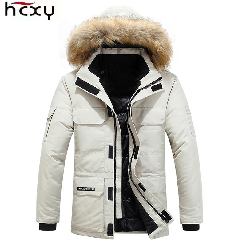 HCXY, Мужская парка с капюшоном, мужские парки, худи с меховым рукавом, мужское зимнее пальто, одежда, мужская теплая одежда с карманом на руку - Цвет: Хаки