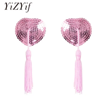 

1 Pair Breast Pasties Stickers Women Lingerie Sequin Heart Shaped Tassel Bra Nipple Cover Stickers Pasties Clothing Accessories