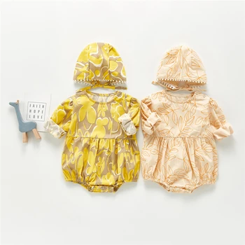 

New Autumn Baby Long Sleeve Rompers with Hat Newborn Baby Girls Western Style Triangular One-Piece Suit Little Girls Clothing