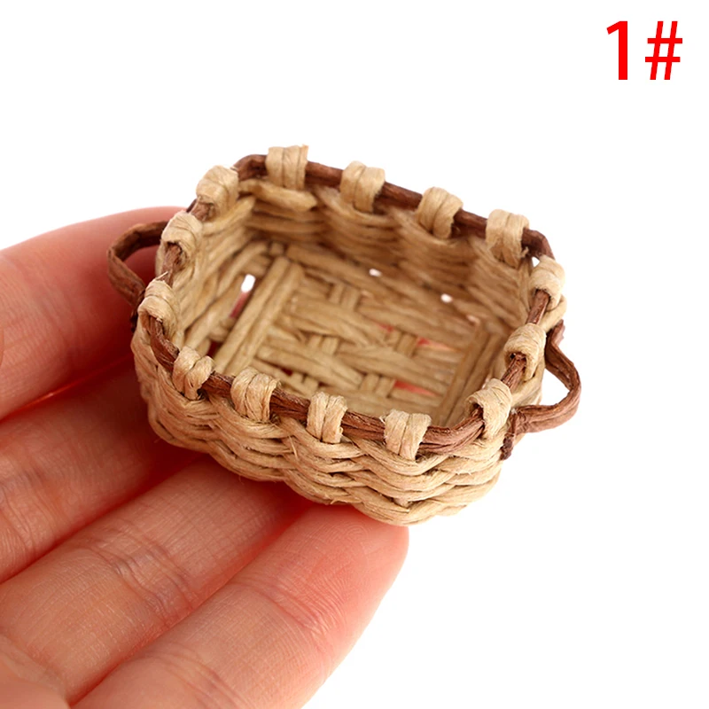 1Pcs Cute Mini 1:12 Dollhouse Miniature Bamboo Rattan Frame Vegetable Food Storage Basket Doll Miniature Decoration 8