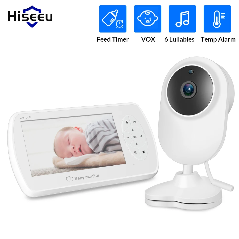 Hiseeu Wireless LCD Baby Monitor 4.3'' Two Way Talk Night Vision Security Camera LED Temperature