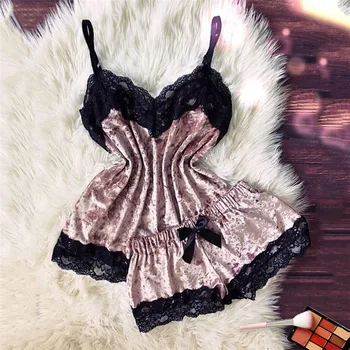 

Sexy Lingerie Set Velvet Sleepwear Women's Pajama Set Sexy Temptation Babydoll Nightwear Cute Cami Top and Shorts Pijama Mujer
