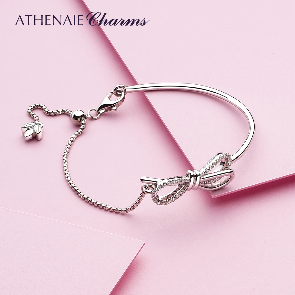 ATHENAIE Genuine 925 Sterling Silver Clear CZ Sparkling Bow Slider