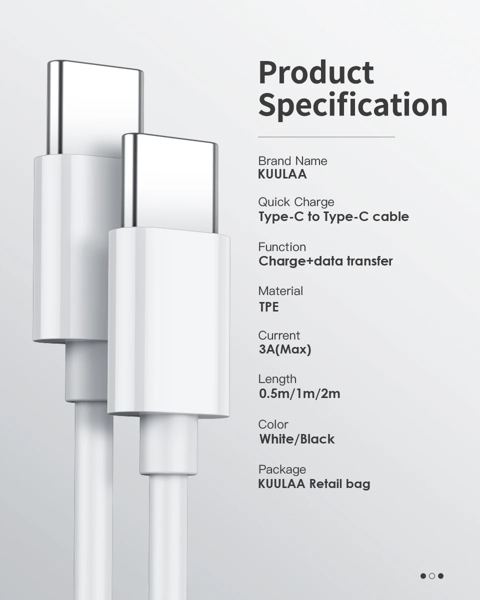 KUULAA usb type-C-usb type-C кабель для samsung Galaxy S10 S9 60 Вт PD QC 4,0 Быстрая зарядка USB-C кабель для Xiaomi Redmi Note 7