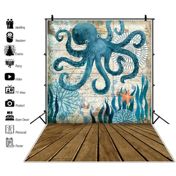 

Laeacco Graffiti Fish World Coral Wall Pattern Wooden Floor Baby Newborn Photo Background Photography Backdrops For Photo Studio