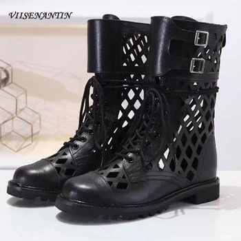 

Summer White Cut-outs Ankle Boots Ankle Strappy Buckled Chelsea Boots Leather Shoes Motorcycle Boots Hollow Women Designer Shoes