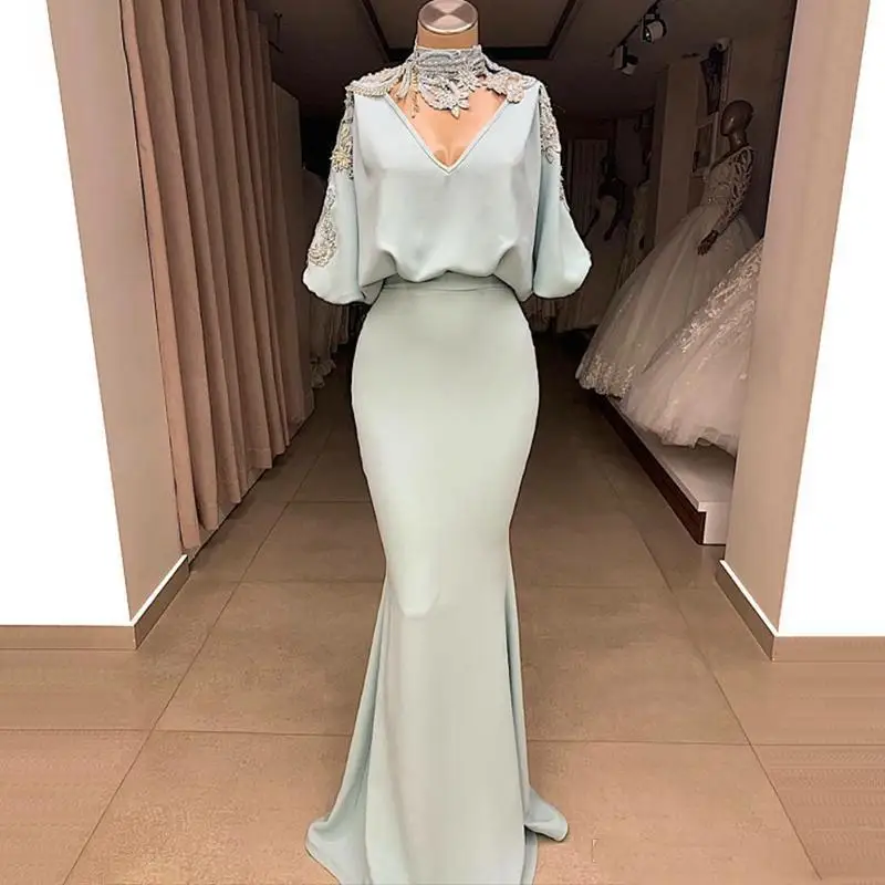 

Eightree Elegant Mermaid Evening Dresses 2020 Short Sleeves Lace Appliques Beaded Formal Prom Party Dresses robes de soiree