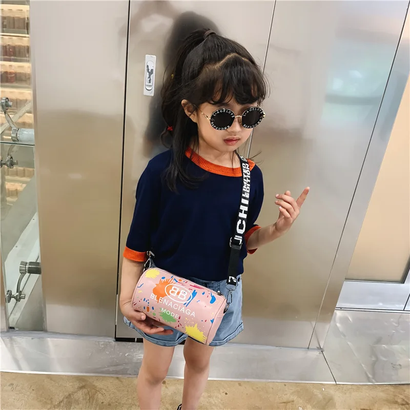 

2019 New Style Korean Style Spraying Children Girls Large Children Small Cylinder Shoulder Oblique WOMEN'S Bag Mobile Phone Bag