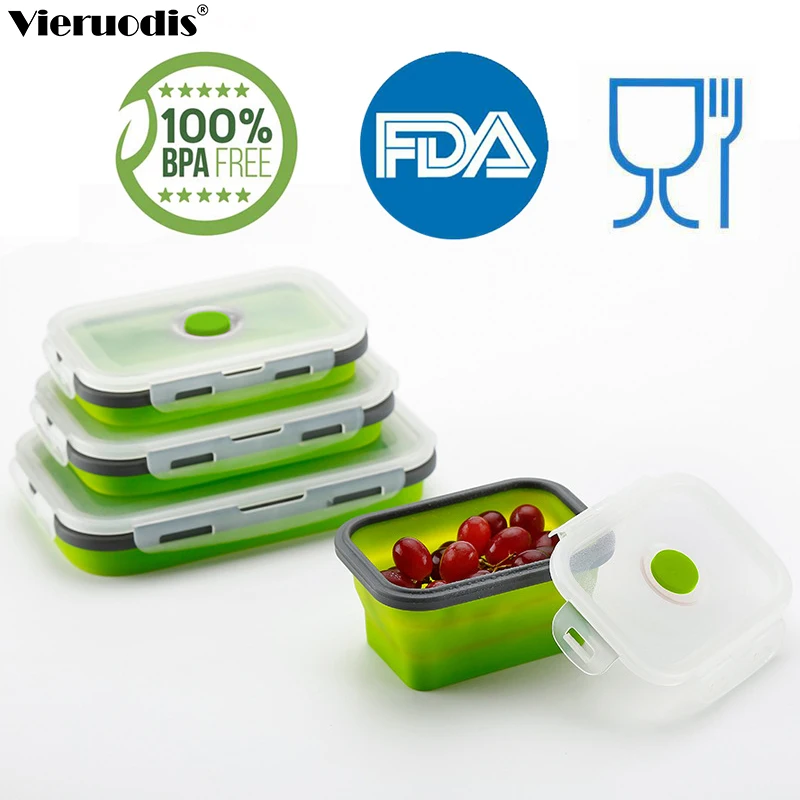 3pcs Silicone Portable Folding Lunch Box Environmentally Friendly Food Grade Silicone Microwave Lunch Box Kitchen accessories