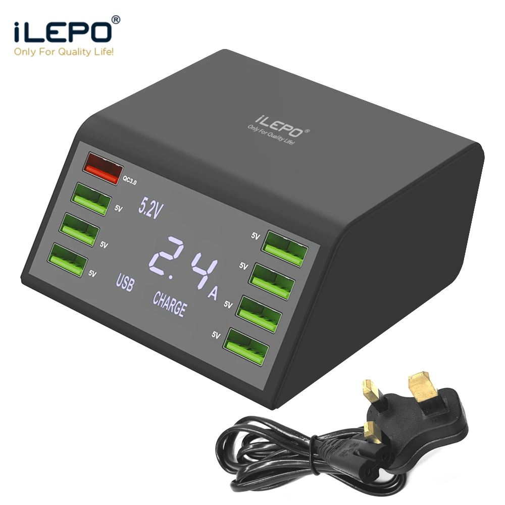 ILEPO 60 Вт 8 портов USB зарядное устройство LCD QC3.0 зарядная станция быстрое для iPhone 11 Pro