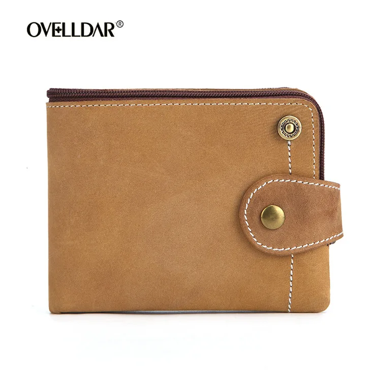 

New Style Hot Selling RFID MEN'S Wallet Short Crazy Horse Cow Leather Wallet Oil Wax Leather Zipper Bag Fashion Models