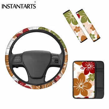 

INSTANTARTS Non-slip Steering Wheel Covers Colorful Flower Printing Center Console Armrest Pad Comfortable Interior Accessories
