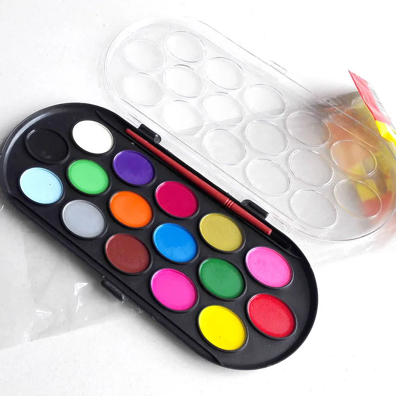 16 Colors Professional Solid Watercolor Paints Art Supplies Paint Box with brush Portable Sketch Tools Watercolor| |