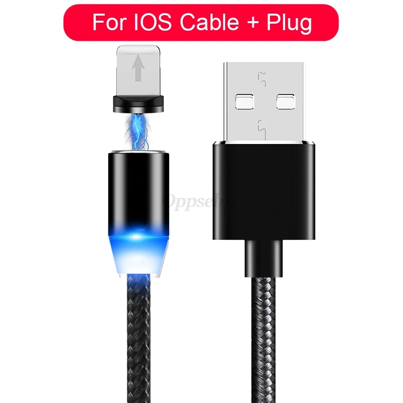 Кабель Micro USB Универсальный Магнитный адаптер нейлоновый кабель type-c для iPhone 1 м 2 м провод кабель для мобильного телефона для huawei Redmi - Цвет: Black iOS Cable